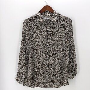 MNG Suit Mango Sheer Leopard Print Button Up Top S